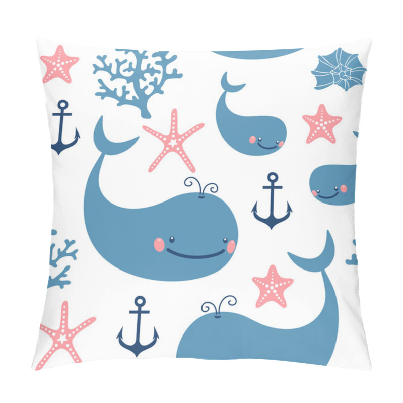 Personality  Seamless Pattern With Cute Whales. Pillow Covers