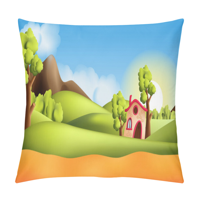 Personality  Parallax Landscape Cartoon Seamless Repeating Background With Additional Elements Pillow Covers