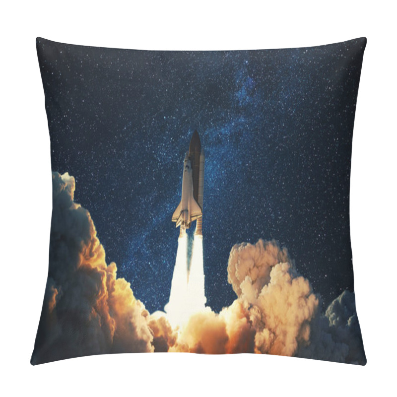 Personality  Rocket Takes Off In The Starry Sky. Spaceship Begins The Mission. Space Shuttle Taking Off On A Planet Mars.  Pillow Covers