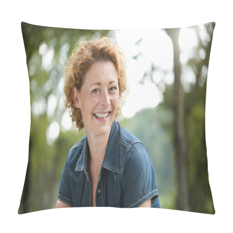 Personality  Happy Older Woman Smiling Outdoors Pillow Covers