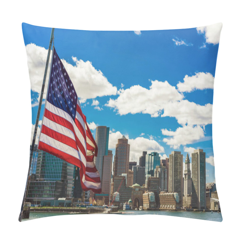 Personality  Boston Skyline And The United States National Flag Pillow Covers