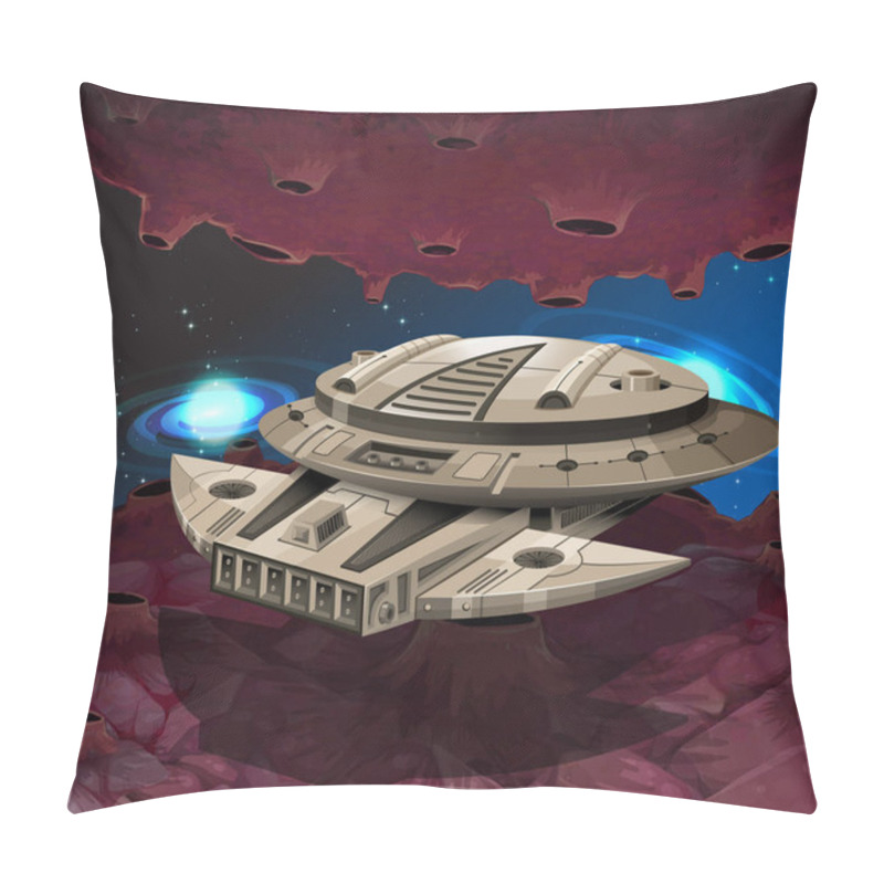 Personality  Round Spaceship Flying In The Galaxy Pillow Covers