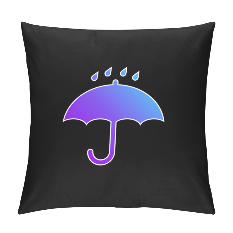 Personality  Black Opened Umbrella Symbol With Rain Drops Falling On It Blue Gradient Vector Icon Pillow Covers