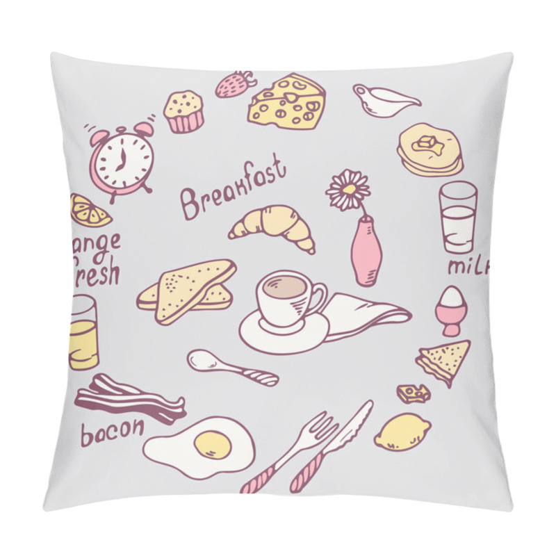 Personality   Hand Drawn Breakfast Item Set. Cute Food Illustration In Vector Pillow Covers