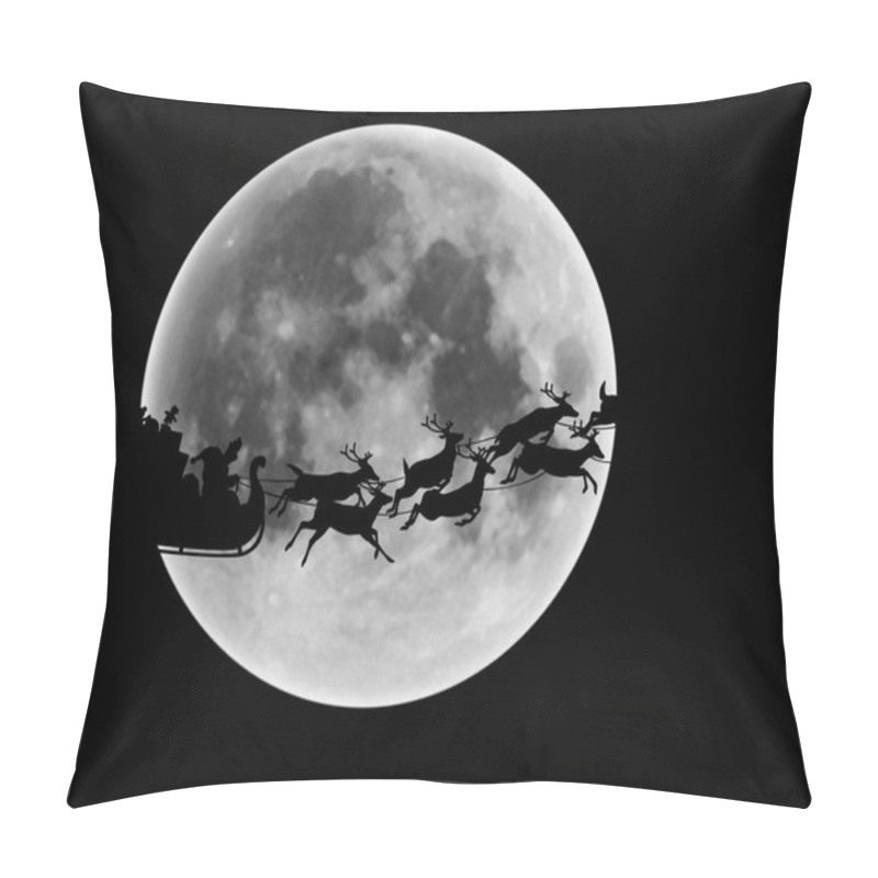 Personality  Silhouette Of Santa Claus And Reindeer Riding Sleigh In Front Of Full Moon In Night Sky Pillow Covers