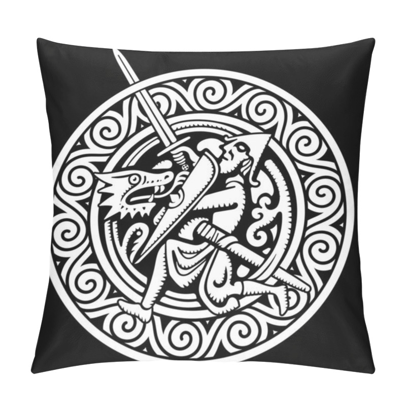 Personality  Celtic Scandinavian Design. Viking Warrior Fighting Dragon Pillow Covers