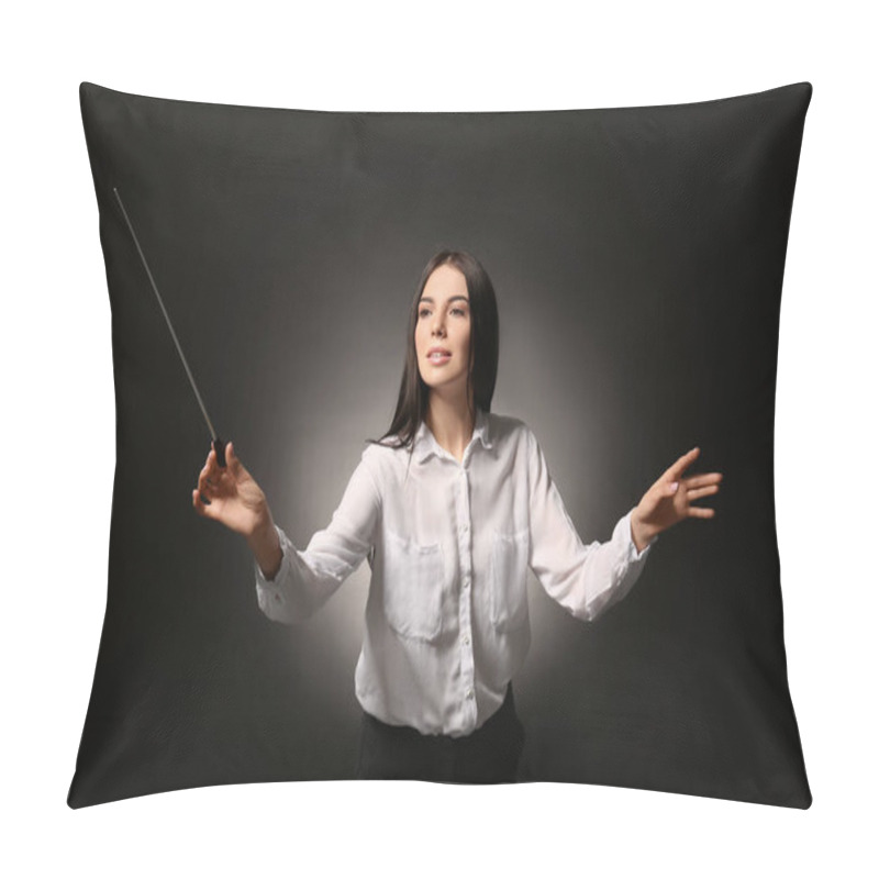 Personality  Young Female Conductor On Dark Background Pillow Covers