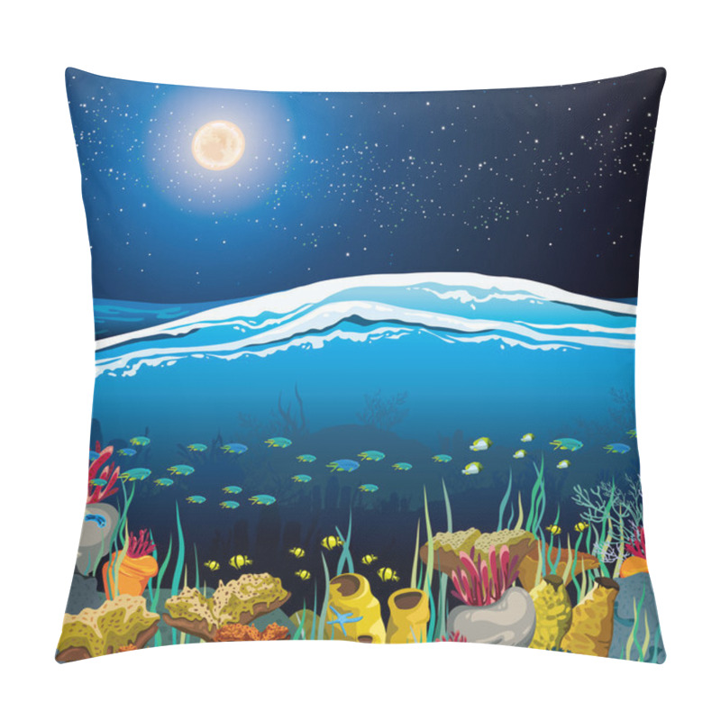 Personality  Seascape With Underwater Creatures And Night Sky Pillow Covers