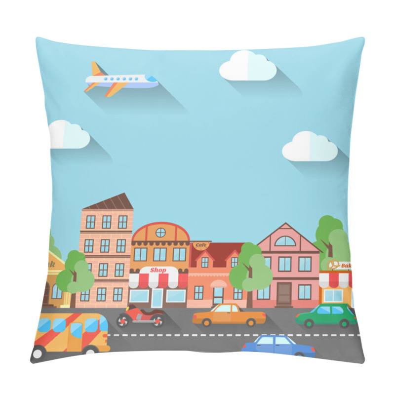 Personality  Illustration Of A Town Street, Made In Flat Design Pillow Covers