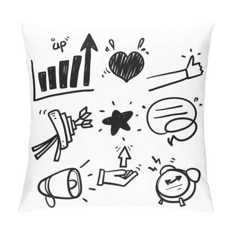 Personality  Hand Drawn Business Strategy, Megaphone And Representative. Influence Campaign, Social Media Marketing, Brand Ambassador Icons.in Doodle Style Vector Pillow Covers