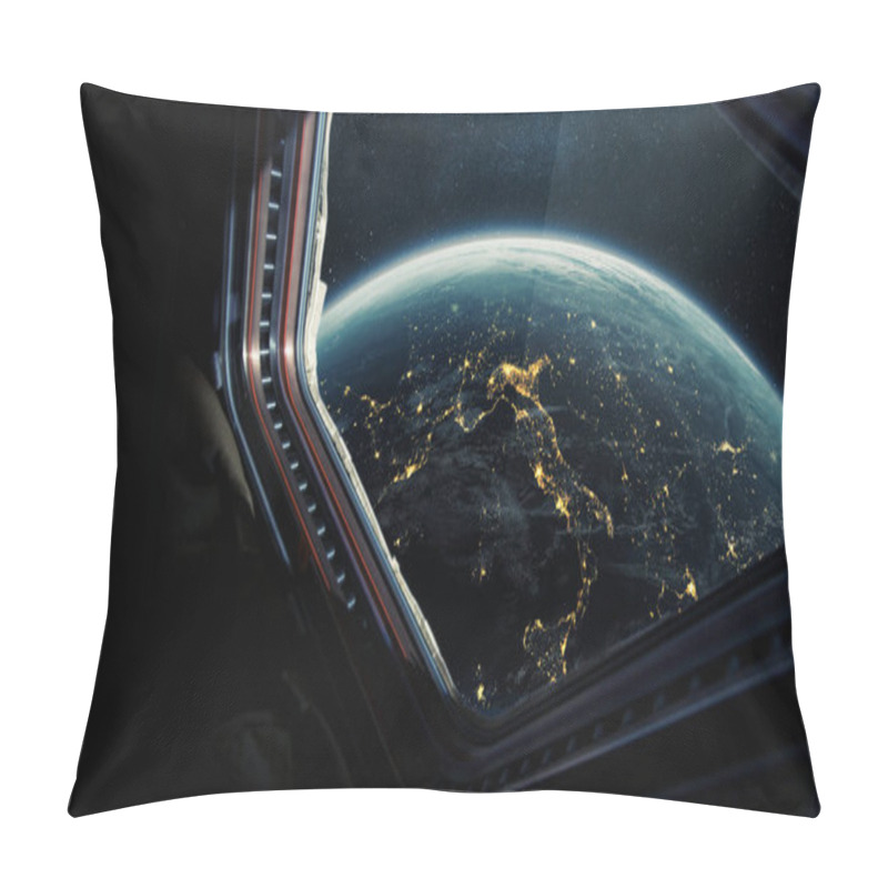 Personality  Spaceship Flies Near The Amazing Night Planet Earth, View From The Window. Travel And Tourists In Space, Concept. Beautiful Space View Of The Earth With Night City Lights. Hotel In Space Pillow Covers