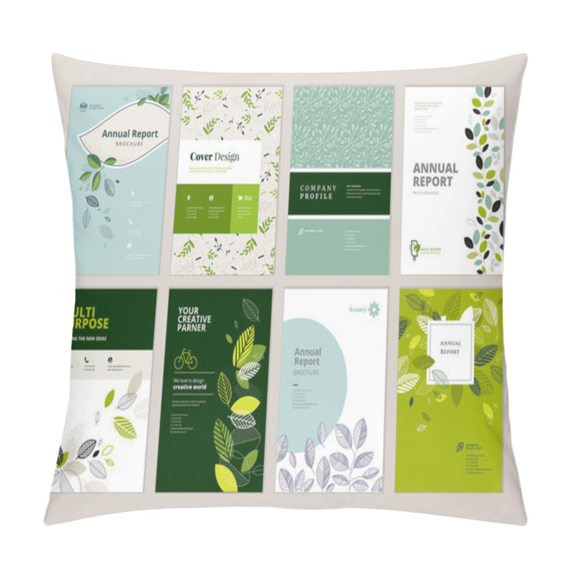 Personality  Set Of Brochure And Annual Report Cover Design Templates On The Subject Of Nature, Environment And Organic Products. Vector Illustrations For Flyer Layout, Marketing Material, Magazines, Presentations Pillow Covers