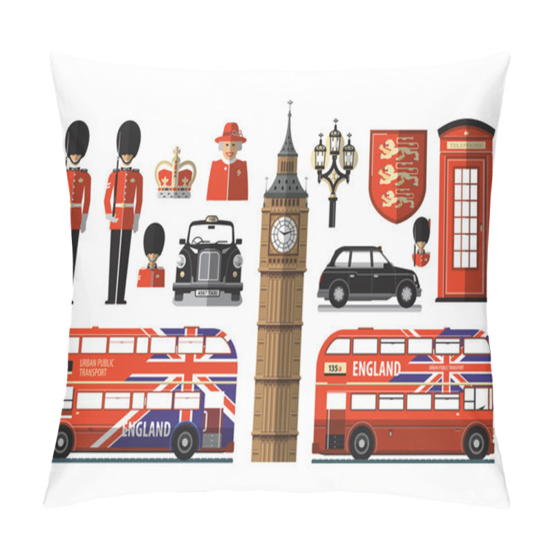 Personality  England, London, UK. Set Icons Pillow Covers