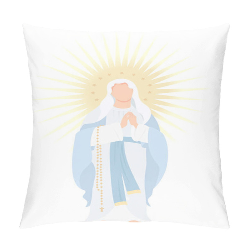 Personality  Holy Mary Mother Of God The Queen Of Heaven. Virgin Mary In Blue Maforia Prays Meekly With Rosary. Vector Illustration For Christian And Catholic Communities, Design, Decor Of Religious Holidays Pillow Covers