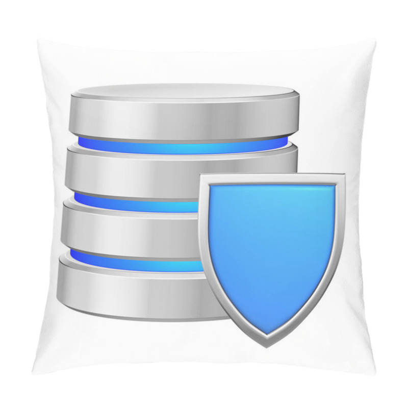 Personality  Database With Metal Blue Shield Protected From Unauthorized Access, Data Protection Concept, 3d Illustration Icon Isolated On White Background For Data Protection Day Pillow Covers