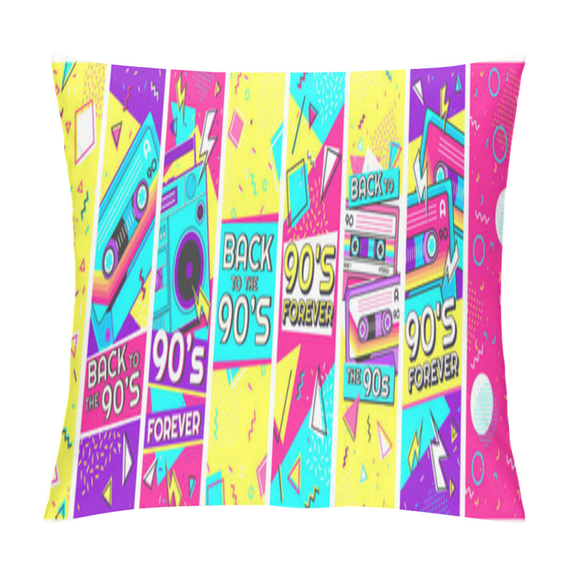 Personality  Retro 90s Banner. Nineties Forever, Back To The 90s And Pop Memphis Background Banners Vector Illustration Set Pillow Covers