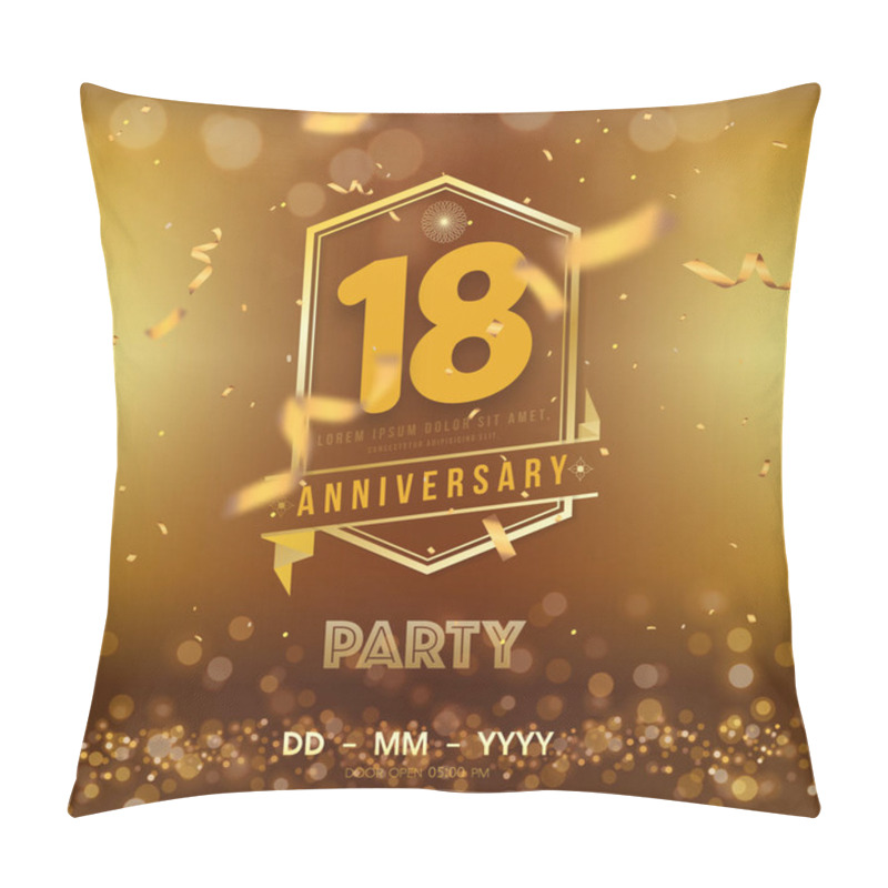 Personality  18 Years Anniversary Logo Template On Gold Background. 18th Cele Pillow Covers