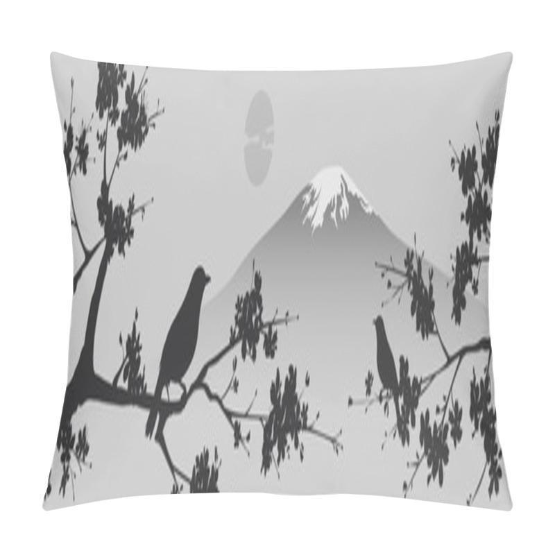 Personality  Japanese Design With Fuji Mountain And Sakua Tree. Pillow Covers