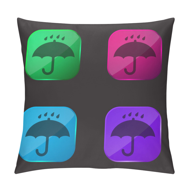 Personality  Black Opened Umbrella Symbol With Rain Drops Falling On It Four Color Glass Button Icon Pillow Covers