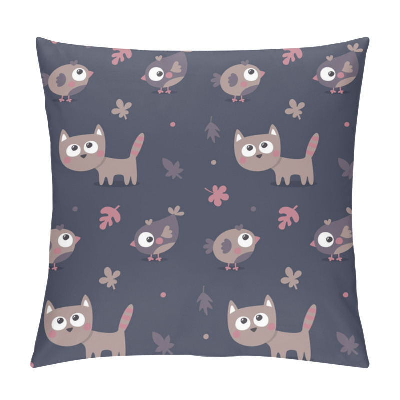 Personality  Seamless animal autumn pattern made with cat, bird, flower, plant, leaf pillow covers