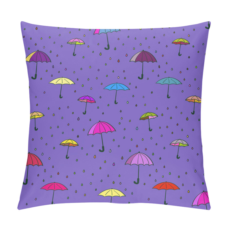 Personality  Seamless Pattern Of Umbrellas And Raindrops Pillow Covers