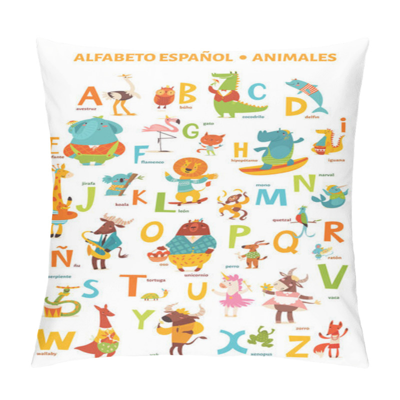 Personality  Spanish Language Alphabet Poster With Cartoon Animals  Pillow Covers