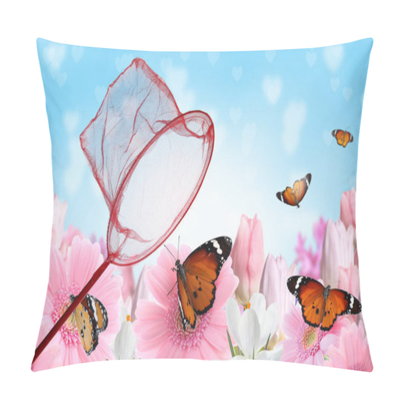 Personality  Bright Net And Fragile Monarch Butterflies In Flower Garden Pillow Covers