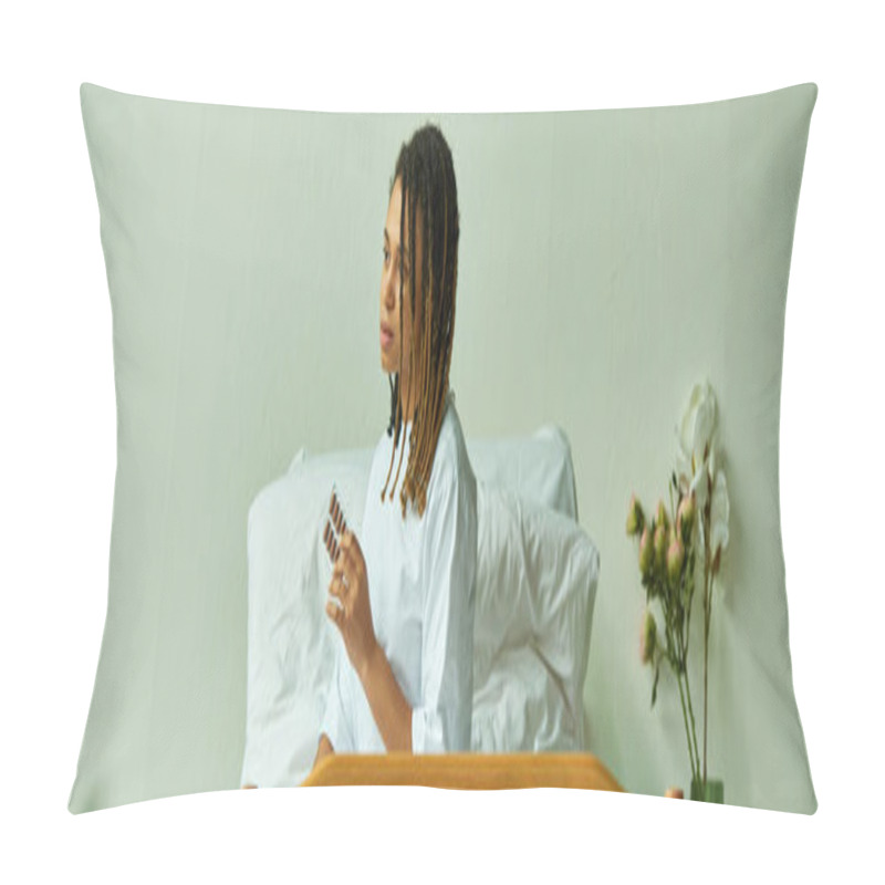 Personality  African American Woman In Hospital Gown Holding Pills, Private Ward, Patient In Clinic, Banner Pillow Covers