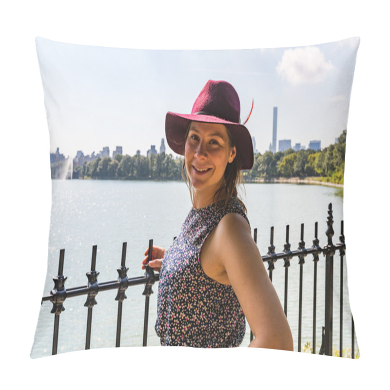 Personality  Girl On Hat In Central Park Pillow Covers