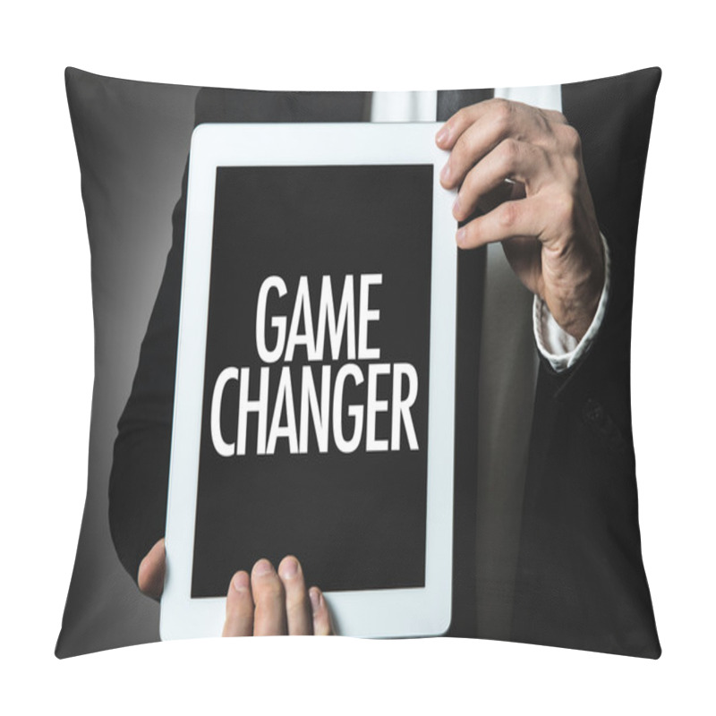 Personality  Businessman Holding Tablet With Text Pillow Covers