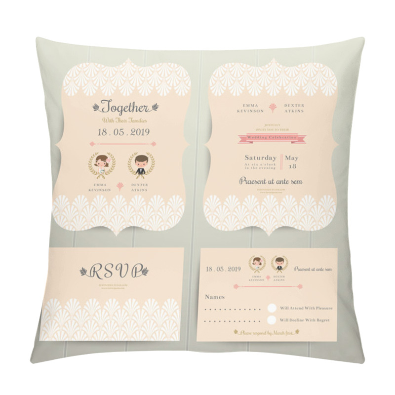 Personality  Art Deco Cartoon Couple Wedding Invitation Card And RSVP Set Pillow Covers