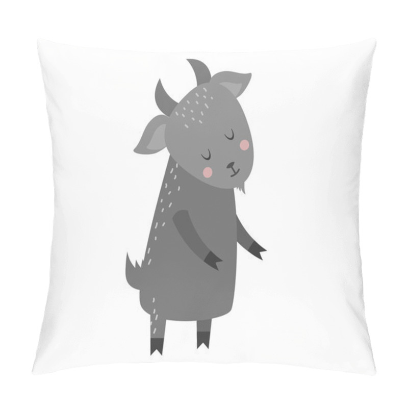 Personality  Cute Cartoon Gray Goat Mammal Farm Animal Vector. Pillow Covers