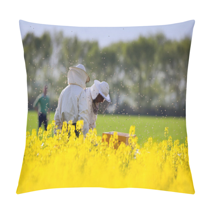 Personality  Apiarists In Rapeseed Field Pillow Covers