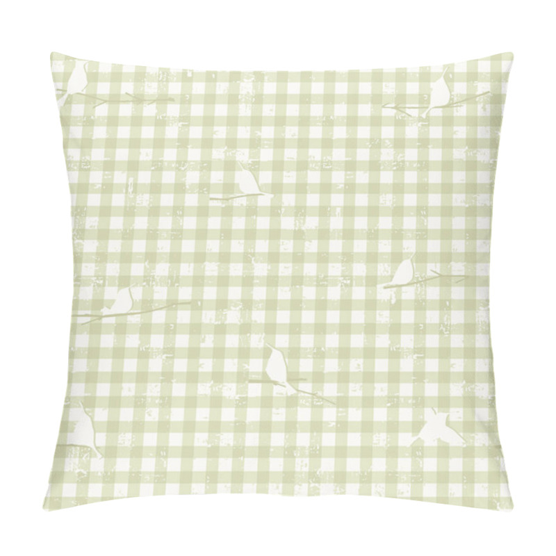 Personality  Seamless Checkered Pattern With Trendy Gingham Checks With Little Birds Sitting On Branches For Wrapping Paper, Clothing, Textile And Other Design Projects Pillow Covers