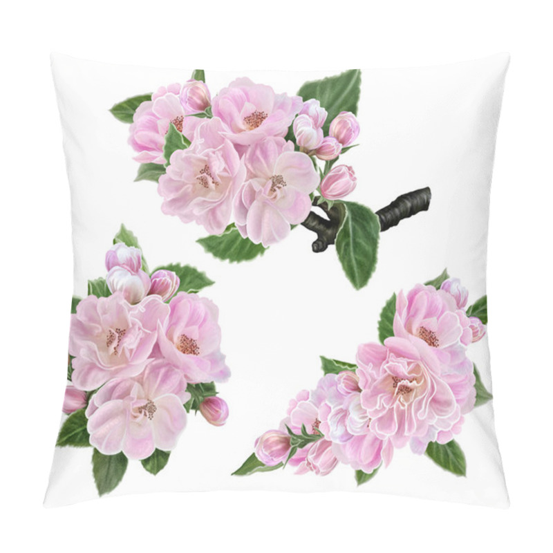 Personality  Set. Pink Flowers Of Apple. Trees In Bloom. Spring Flowering. Pillow Covers