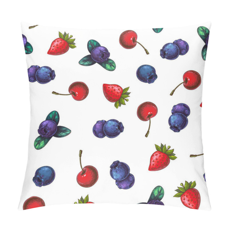 Personality  Berries Seamless Pattern Isolated On White. Mix Of Garden Or Forest Berries Endless Background. Strawberry, Blueberry, Cherry. Background Design Of Summer Fruits. Great For Packaging, Wrapping Paper. Pillow Covers