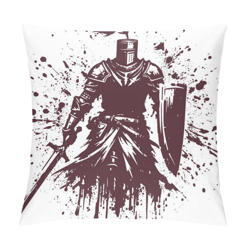 Personality  Sword And Shield In The Hands Of A Medieval Knight Abstract Vector Stencil Drawing Pillow Covers