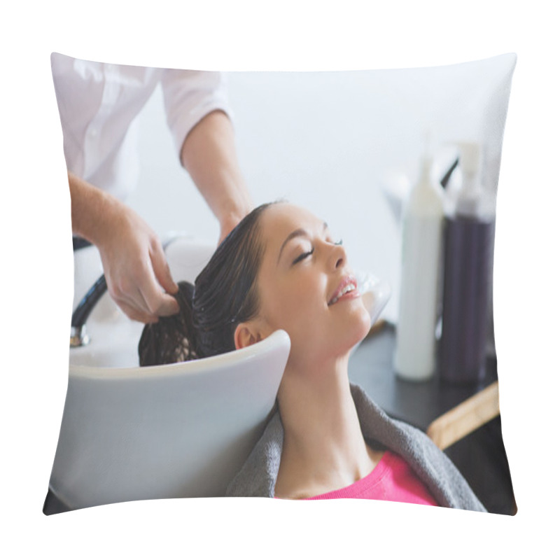 Personality  Happy Young Woman At Hair Salon Pillow Covers