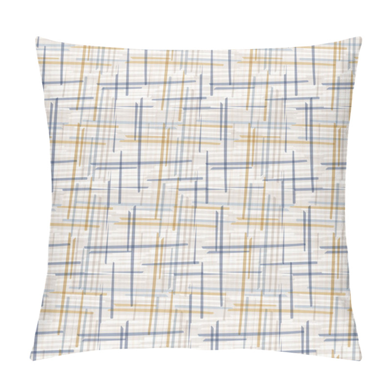 Personality  Seamless Geometric Cross Grid Pattern. French Blue Linen Shabby Chic Style. Old Yellow Blue Woven Texture Background. Interior Wallpaper Home Decor Swatch. Modern Gingham Check Textile All Over Print Pillow Covers