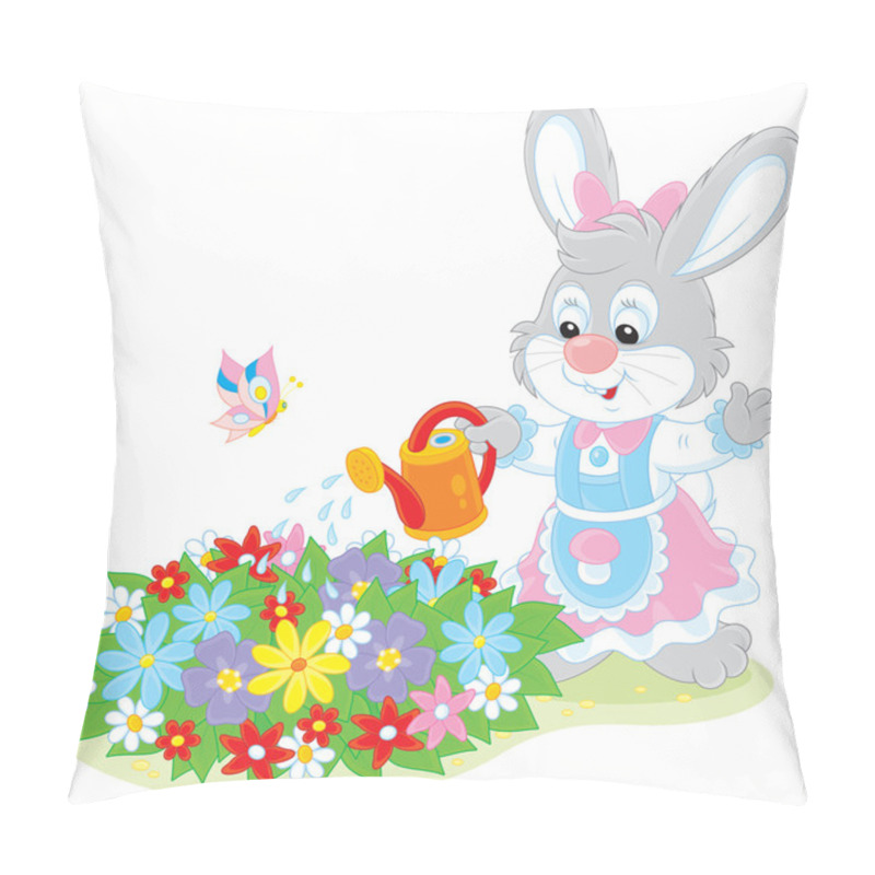 Personality  Easter Bunny Watering Flowers Pillow Covers