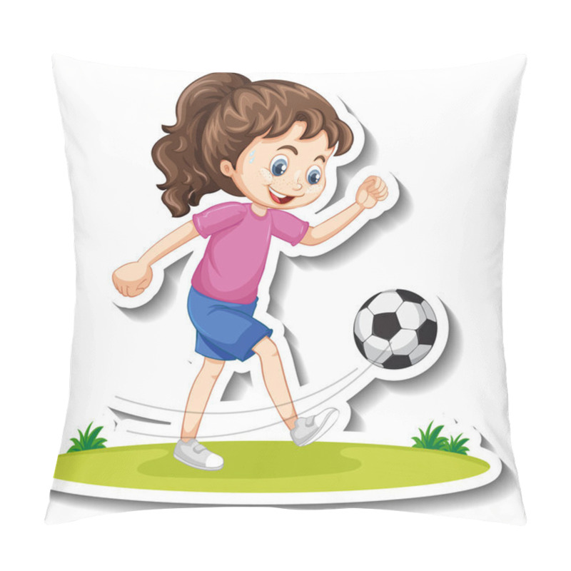 Personality  Cartoon Character Sticker With A Girl Playing Football Illustration Pillow Covers