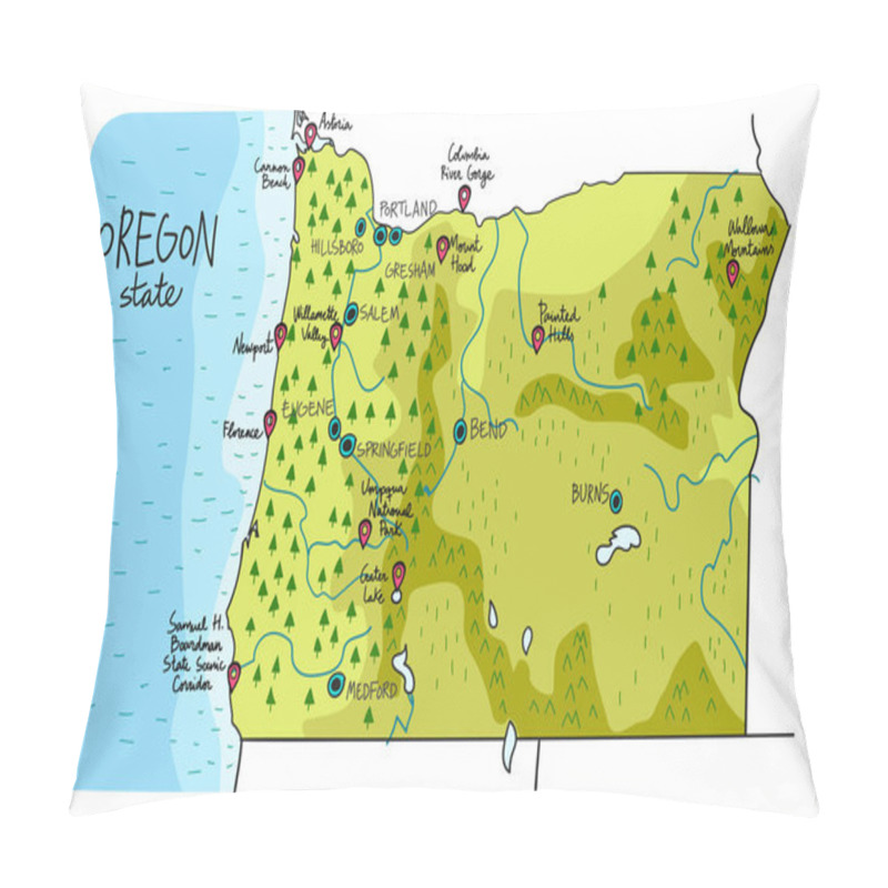 Personality  Hand Drawn Map Of The State Of Oregon Pillow Covers