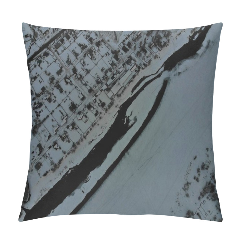 Personality  Small Town Near North River In Winter Pillow Covers