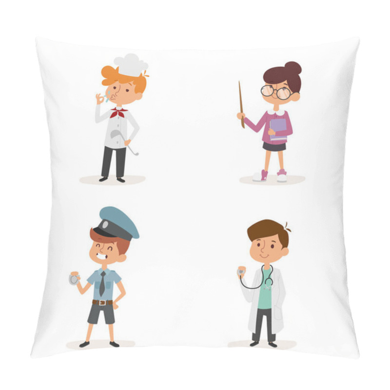 Personality  Cartoon Profession Kids Children Vector Set Illustration Person Childhood Chef Policeman Doctor Teacher Uniform Worker Character Pillow Covers