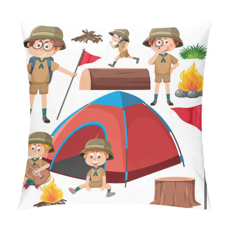 Personality  Set Of Camping Kids Cartoon Character Illustration Pillow Covers