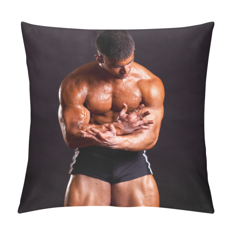 Personality  Young Bodybuilder Posing Pillow Covers