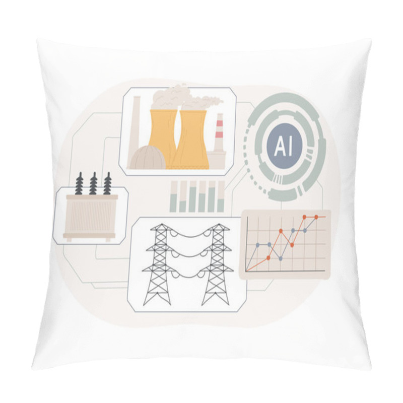 Personality  AI-Optimized Smart Grids Abstract Concept Vector Illustration. Energy. Smart Grids Implementation, Adaptation To Changing Energy Demands Through AI Analysis. AI Technology. Abstract Metaphor. Pillow Covers