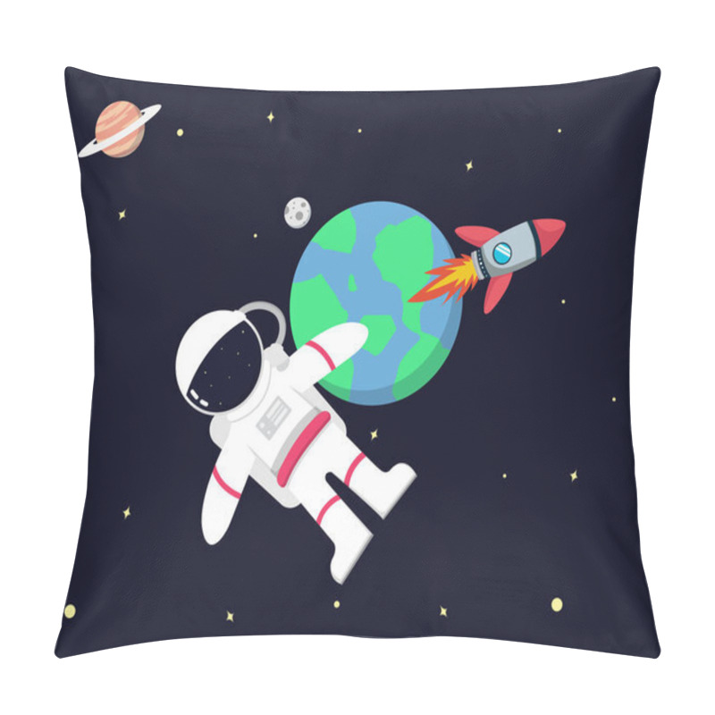 Personality  Astronauts Are Floating Outside The World. In The Space. Pillow Covers