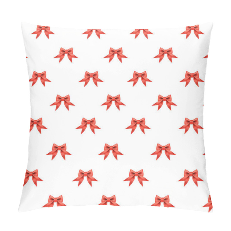 Personality  Red Bows Arranged In A Repetitive Pattern On A White Background Create A Festive And Cheerful Design Pillow Covers