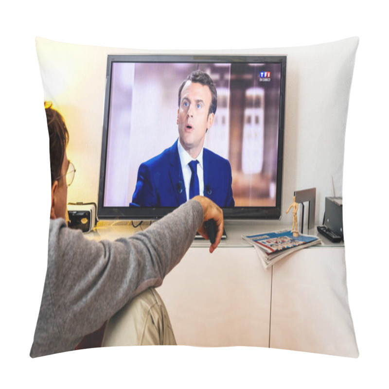 Personality  Candidate Supporter Watching Debate Between Emmanuel Macron And  Pillow Covers